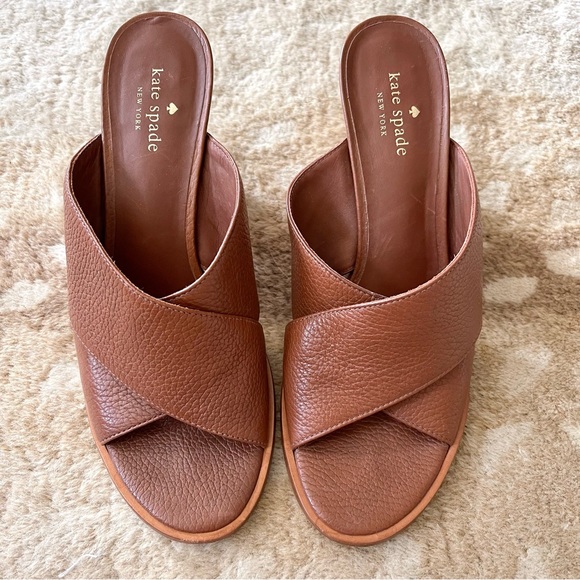 Kate Spade New York Felda Brown Leather Crisscross Mule Sandal Size 9m - Picture 2 of 12